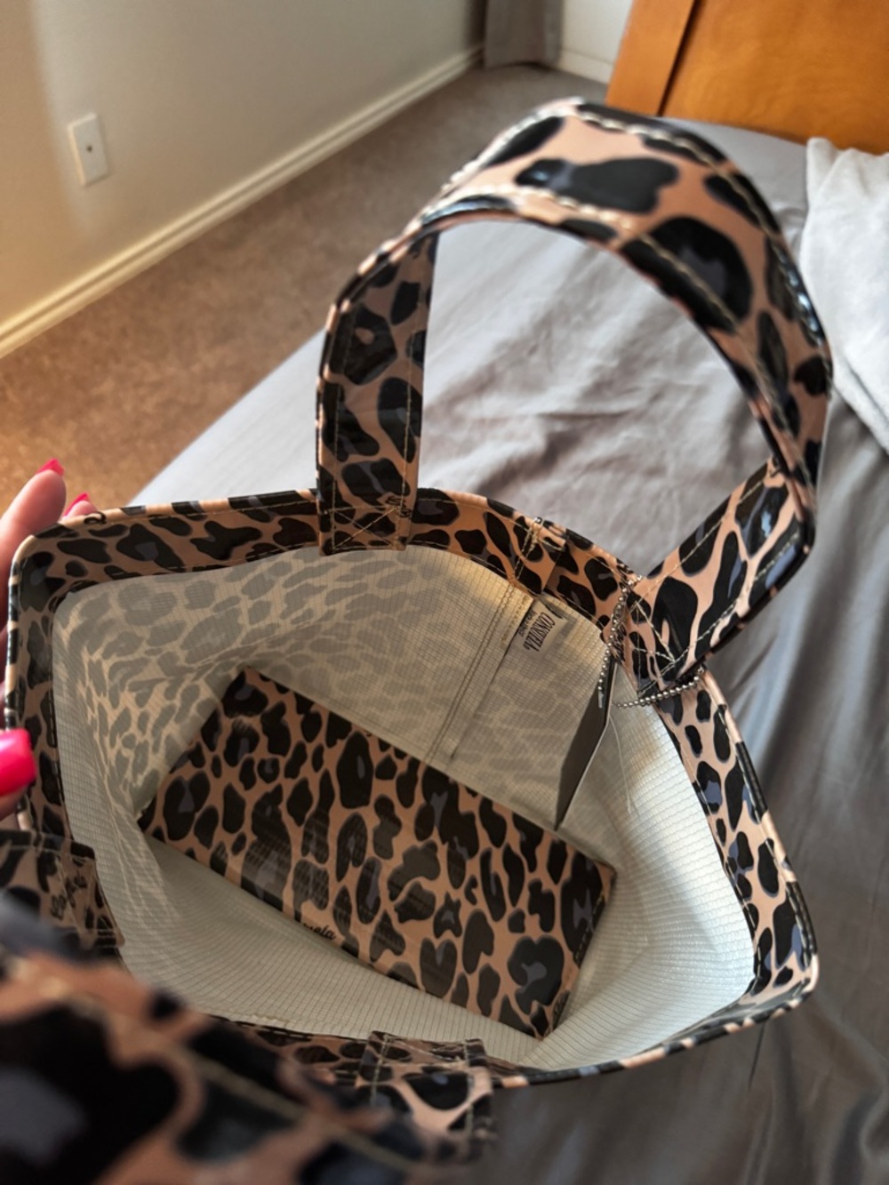 Consuela Leopard Mini Tote in Tan, Black & Blue - Picture 4 of 9